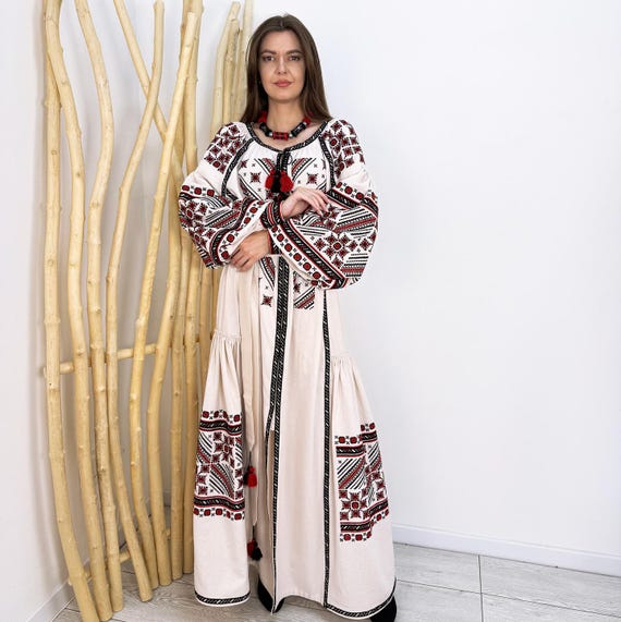 cream white traditional dresses White linen embroidered dress, Ukrainian wedding dress, Vyshyvanka, Traditional dress, Boho dress, Ethnic clothing, Old style, Custom order