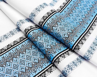 Toalha de algodão bordada azul, tradicional ucraniana, para casamentos.