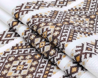Rushnyk bordado, Rushnyk Ucrânia com ornamento marrom e bege, Rushnyk de casamento, Rushnyk tradicional, Rushnyk tecido, Toalha artesanal