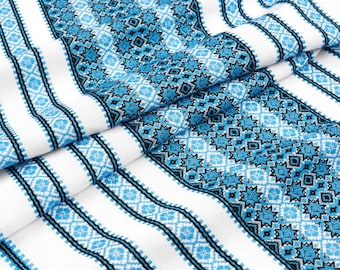 Ukrainische Rushnyk mit blauer Verzierung, gestickter Rushnyk, Hochzeits-Rushnyk, traditionelles Rushnyk, Baumwolltuch, gewebtes Rushnyk, handgemachtes Handtuch