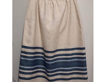 Linen skirt, Skirt blue ornament, Beige folk skirt, Ethnic skirt, Traditional skirt, Ukrainian skirt woven ornament, High waisted skirt