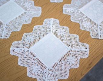 Guardanapos brancos com acabamento em renda, guardanapos de tecido para casamento, guardanapo de renda