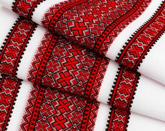 Rushnyk ucraniano com enfeite vermelho, Rushnyk bordado, Rushnyk de casamento, Rushnyk tradicional, Toalha de algodão, Rushnyk tecido, Toalha artesanal