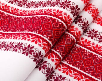 Ukraine Rushnyk mit rotem Ornament, Gestickter Rushnyk, Hochzeits-Rushnyk, Traditionelles Rushnyk, Baumwolltuch, Gewebtes Rushnyk, handgemachtes Handtuch