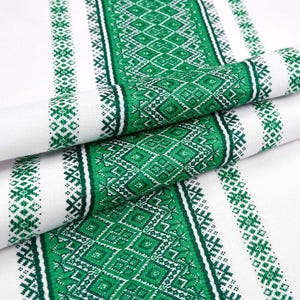 Green Ukrainian towel, Embroidered rushnyk, Wedding rushnyk, Traditional rushnyk, Cotton towel, Woven ornament rushnyk, Handmade towel