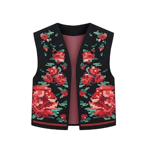 Black embroidered vest, Ukrainian vest, Colourful embroidery, Bohemian vest, Waistcoat, Folk vest, Kiptar, Ethnic clothing, Modern vest