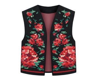 Black embroidered vest, Ukrainian vest, Colourful embroidery, Bohemian vest, Waistcoat, Folk vest, Kiptar, Ethnic clothing, Modern vest