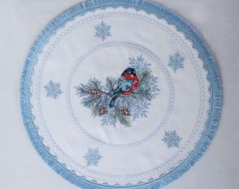 Guardanapo redondo bordado para colocar sob o prato, guardanapo de algodão, guardanapos de Natal bordados