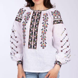 Linen Vyshyvanka, Ukrainian blouse, Embroidered linen blouse, White blouse with floral embroidery, Modern blouse, Folk blouse, Custom order
