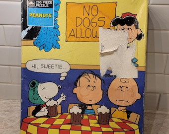 棒馬に乗ったスヌーピー - ヴィンテージ木製ボードパズル 1958年頃