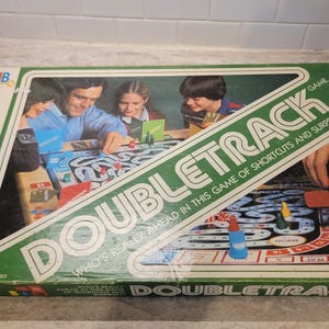 Vintage Doubletrack Game, Retro 1980s Milton Bradley, Sneaky Shortcuts Racing Board Game Collector 80s Family Fun Night