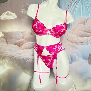 Floral embroidered lingerie set,Lace lingerie,Pink lingerie,Wedding lingerie, Honeymoon lingerie, gift for her