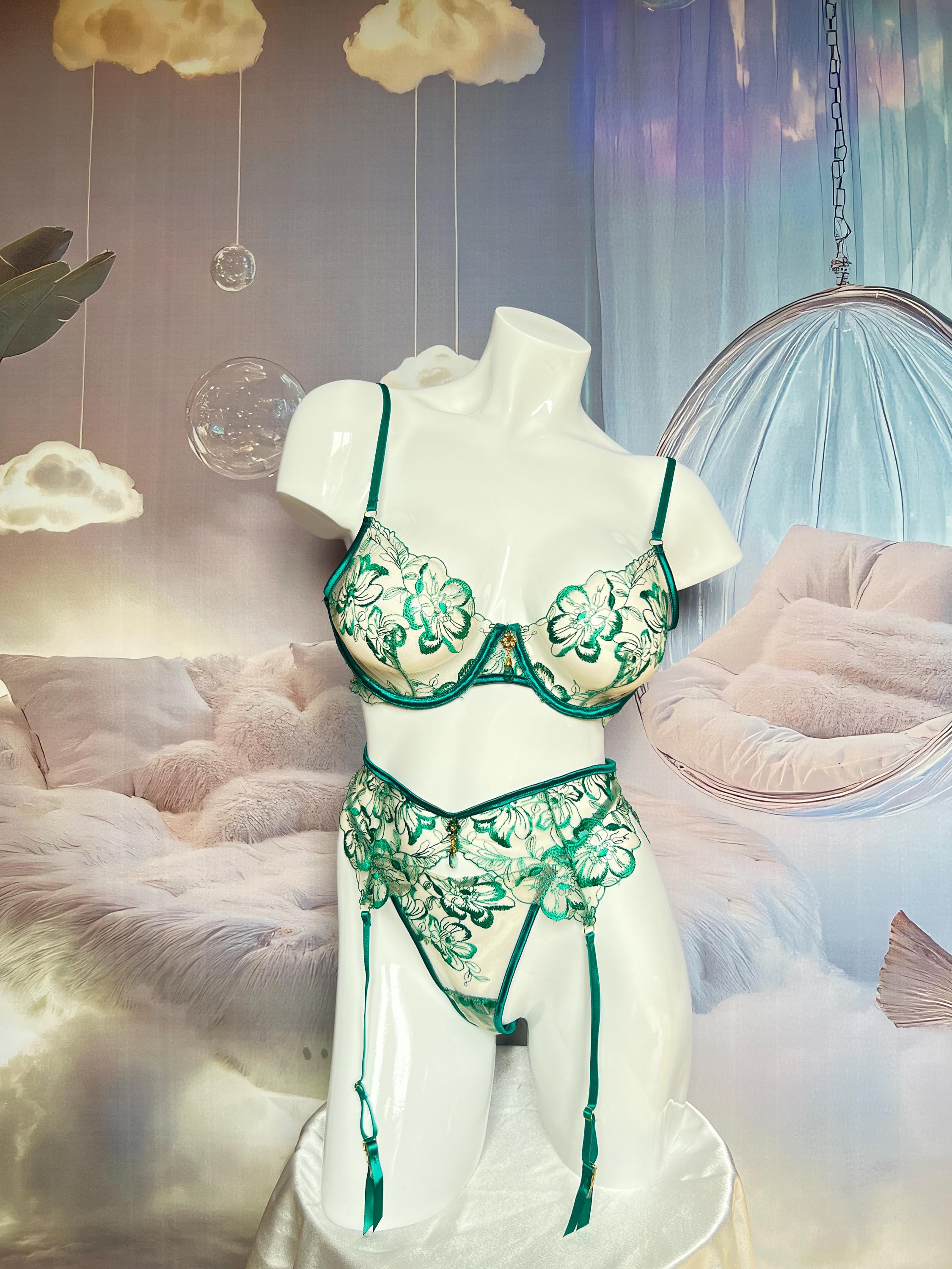 sexy dark green lingerie Stretch Lace Crop Top Lingerie Set | New by HOT main image 0