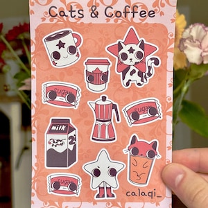 Chats et café - Feuille d'autocollants
