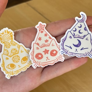 Trio d'autocollants chats célestes - Soleil, lune, étoiles