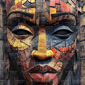 Premium African Tribal Wooden Mask, Printable Digital Art, Ethnic Wall Decor