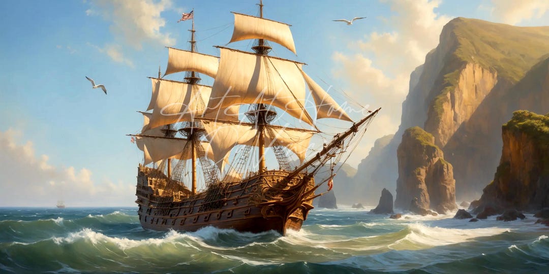 18th Century Galleon Painting - Colorful Oil Painting of Sailing Ship ...