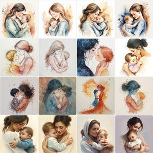 Arte del Día de la Madre: 90 Imágenes Prediseñadas de Madre e Hijo, Estilos Artísticos Únicos, Regalos Creativos y Personalizables para Mamá