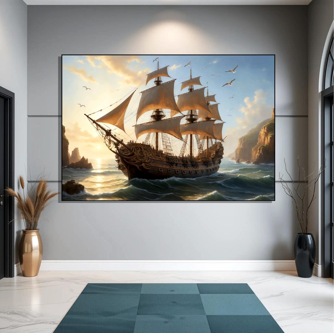 18th Century Galleon Acrylic Art - Colorful Nautical Painting of Ship ...