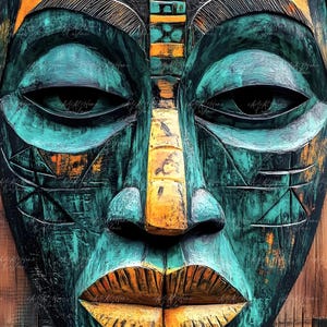 Premium African Tribal Mask Printable - Ethnic Wall Art, Rustic Decor, Digital Poster
