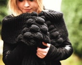 black chunky knit scarf.long winter shawl.scarf women knit.scarf pattern.scarf knit organic wool. handmade scarf.christmas gift