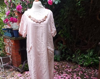 linen tunick in peach color . size L XL 100% linen clothing.asymmetric tunic.casual linen tunic .handmade linen clothing.