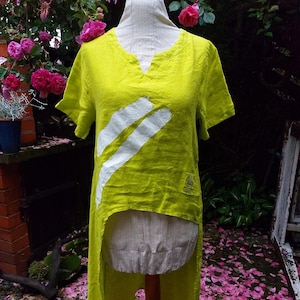 linen tunick in lemon color . size M 100% linen clothing.asymmetric tunic.casual linen tunic .handmade linen clothing.