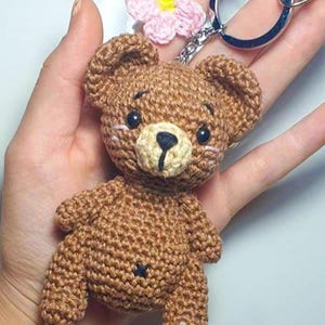 Bear Keychain Amigurumi PDF Crochet Pattern – Mini Teddy Bear Bag Charm Crochet Tutorial – Cute Plush Keyring Pattern