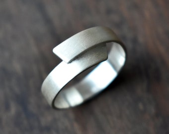 Wrap Ring in Recycled Sterling Silver - Asymmetrical Wrap Ring - Bypass Ring - Modern - Minimalist - Architectural - Gift