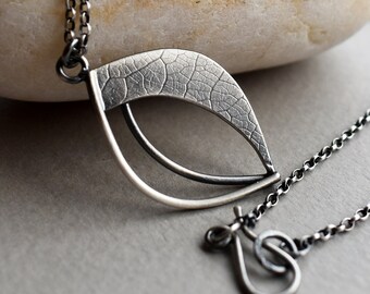 Sculptural Sterling Silver Leaf Pendant Necklace