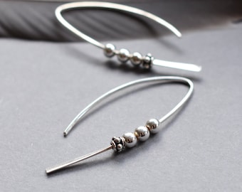 Long Sterling Silver Bead Earrings - Recycled Sterling Silver Earrings - Stick Earrings  - Beaded Earrings - Gift - Minimal - Modern