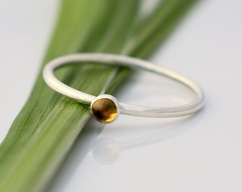 Tiny 3mm Citrine Stacking Ring in Recycled Sterling Silver - November Birthstone Ring - Birthday Gift - Yellow Stone Stackable Ring