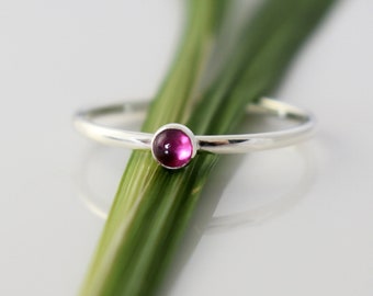 Tiny Ruby Stacking Ring in Recycled Sterling Silver - Lab Grown Ruby stone - July Birthstone Ring - Gift