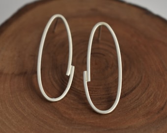 Oval Hoop Post Earrings in Recycled Sterling Silver - Oval Hoops - Gift