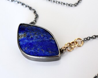 Lapis Lazuli Pendant Necklace Handcrafted in Recycled Sterling Silver and Gold