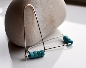 Turquoise Bead Sterling Silver Dangle Earrings / Blue Turquoise Earrings / Gift For Her