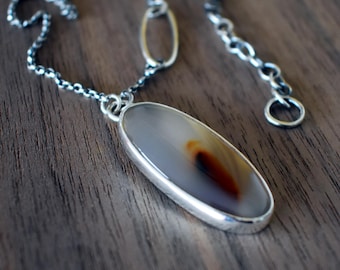 Oval Agate Pendant Necklace Handcrafted in Recycled Sterling Silver
