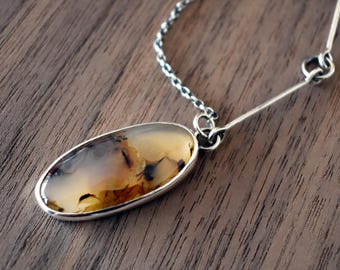 Oval Montana Agate Pendant Necklace Handmade in Recycled Sterling Silver
