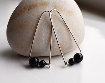 Black Onyx Bead Earrings in Recycled Sterling Silver