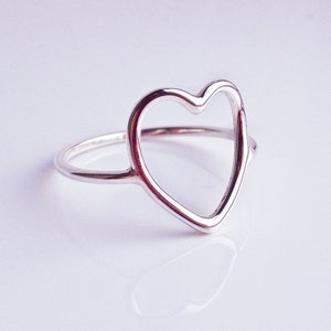 Heart Ring in Recycled Sterling Silver Open Heart Ring Heart Shaped Ring Heart Outline Big Heart Valentine Gift Love image 2