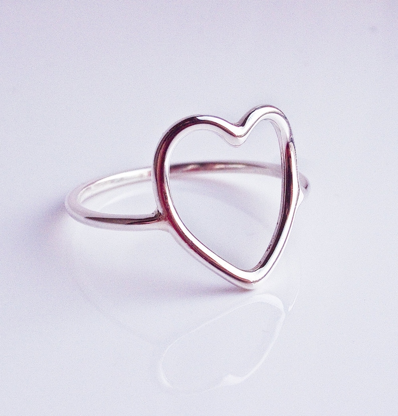 Heart Ring in Recycled Sterling Silver Open Heart Ring Heart Shaped Ring Heart Outline Big Heart Valentine Gift Love image 2