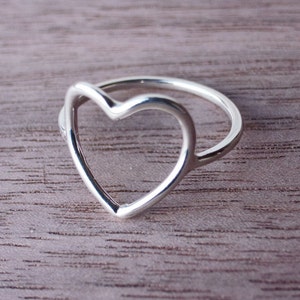 Heart Ring in Recycled Sterling Silver Open Heart Ring Heart Shaped Ring Heart Outline Big Heart Valentine Gift Love image 3