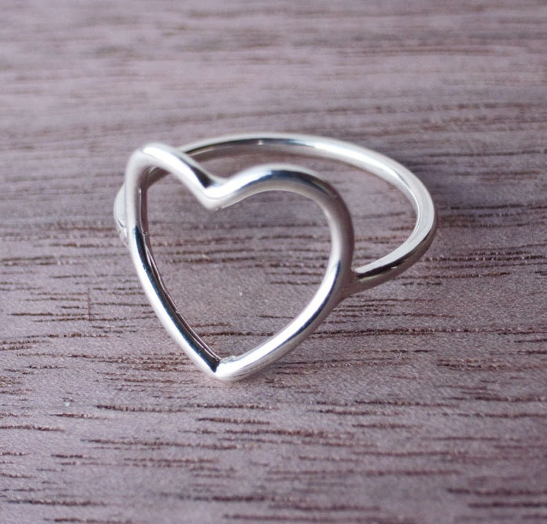 Heart Ring in Recycled Sterling Silver Open Heart Ring Heart Shaped Ring Heart Outline Big Heart Valentine Gift Love image 3