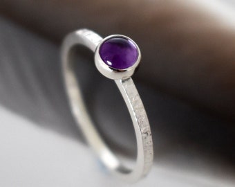 Amethyst Stacking Ring in Recycled Sterling Silver - February Birthstone Stackable Ring - Birthday Gift - Purple - Woodgrain Texture