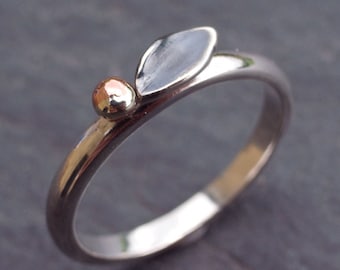 Anillo Hoja en Plata de Ley y Cobre