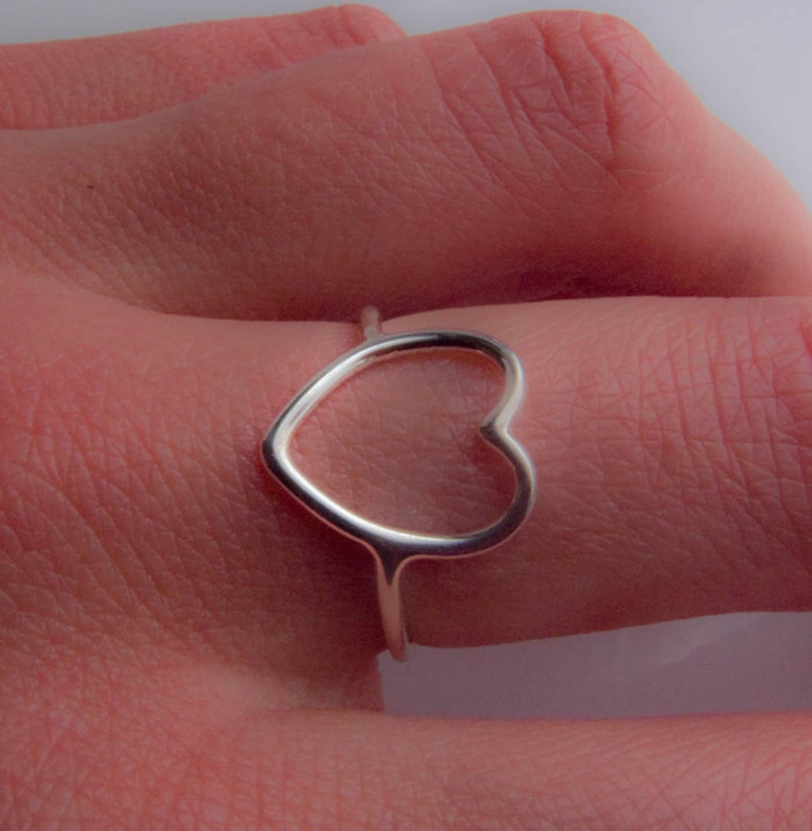 Sterling Silver Heart Ring Open Heart Etsy