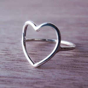 Heart Ring in Recycled Sterling Silver Open Heart Ring Heart Shaped Ring Heart Outline Big Heart Valentine Gift Love image 1