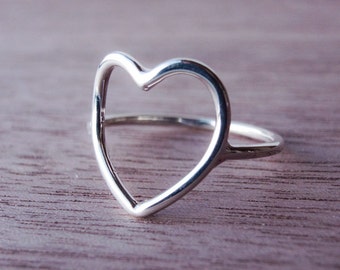 Heart Ring in Recycled Sterling Silver - Open Heart Ring - Heart Shaped Ring - Heart Outline - Big Heart - Valentine - Gift - Love