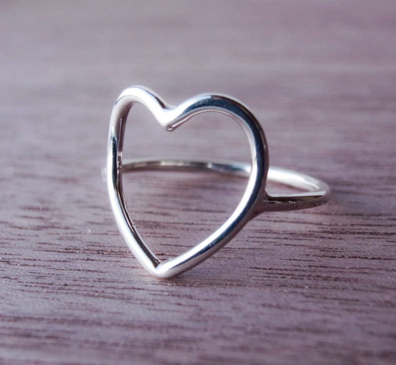 Heart Ring in Recycled Sterling Silver Open Heart Ring Heart Shaped Ring Heart Outline Big Heart Valentine Gift Love image 1