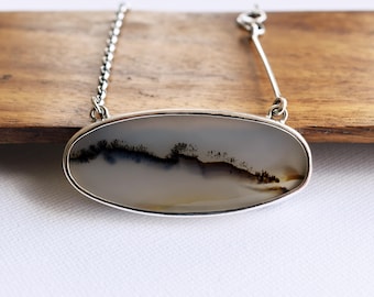 Scenic Agate Pendant Necklace Handmade in Recycled Sterling and Fine silver